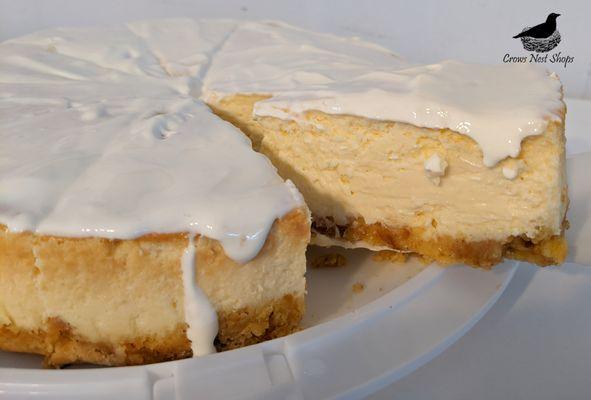 Our cheesecake is to die for! Classic graham cracker crust with an impossibly creamy custard, topped with a sweetened sour cream topping.