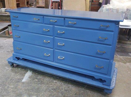 This was an older mahogany we finished in a gloss blue lacquer