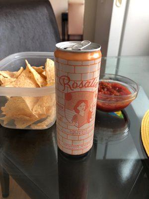 Beer rose, chips and salsa. Quick and easy snacks