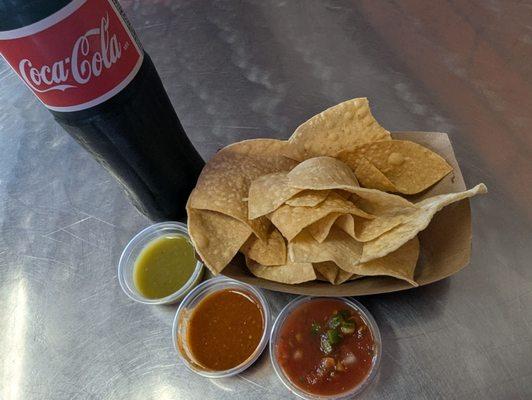 Chips, salsa and Mexican Coke