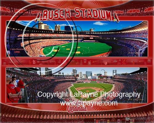 Old and New Busch Stadium double panoramic photo.  Prices starting at $9