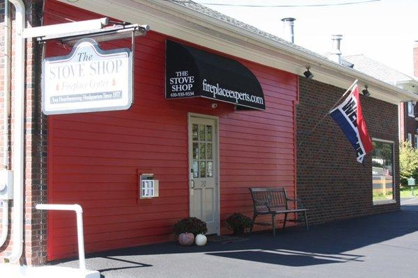 Front of the Stove Shop with a fresh red coat of paint.