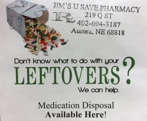 Unused/expired medications can be dropped off everyday! Use safe disposal to keep kids away from medications and protect the environment.