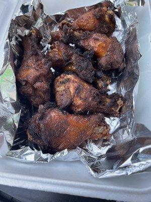 Smoke then fried 2. Half Slab and 6 Wings Platter