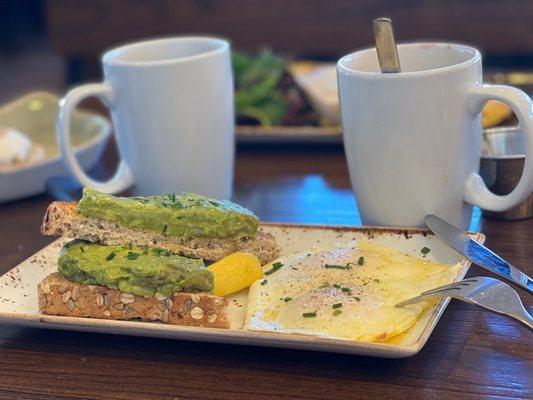 Avocado toast and coffee for breakfast