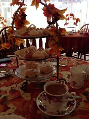 Scones, finger sandwiches, clotted cream, lemon curd and jam