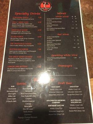 Bar menu