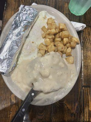 Chicken fried steak and eggs