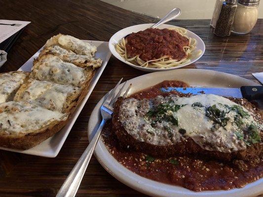 Chicken Parmesan and garlic bread