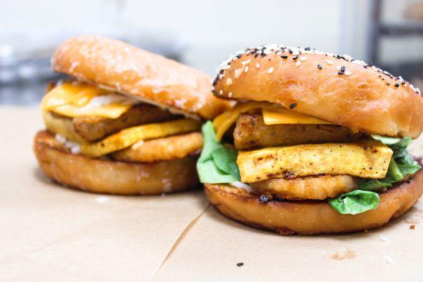 FRANKEN COWBOY- Everything Spice Donut Breakfast Sandwich //  THE MADONNA - Glazed Donut Breakfast Sandwich