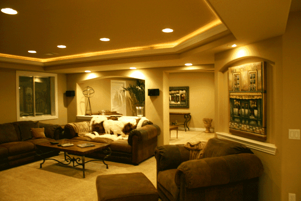 vaulted ceiling with recessed lighting