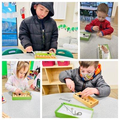 STEM Play- while engaging and having fun, kids are developing logical thinking, problem solving, fine motor and Cognitive skills!