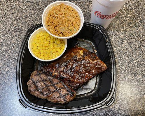 Filet* 6oz & Ribs Buttered Corn Seasoned Rice