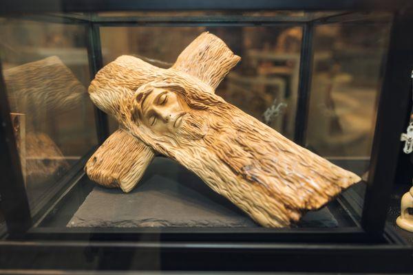 Hand Carved Cross Made by a master Artisan In Bethlehem of Authentic Local Olive Wood