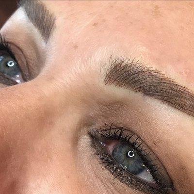 Microblading with shading, immediately after annual refresh.