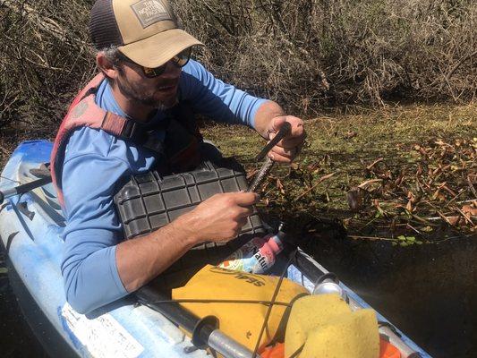 Matt w/ a Mississippi Green Snake. He takes great care in making sure that none of the animals we interacted with were harmed.