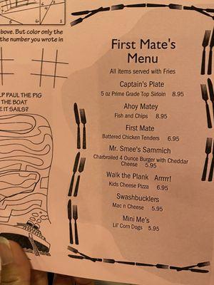 Kids menu