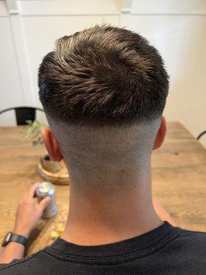 My husband asked for a skin fade with a hard part.