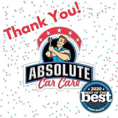 Absolute Car Care has won Best of MetroWest several years in a row!