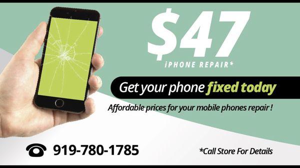 iPhone repair in Raleigh starting at $47