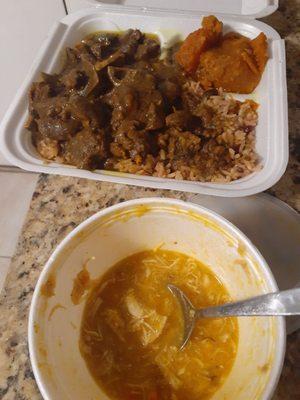 Curry Goat ,Rice Beans & Yams  Home made chicken noodle soup