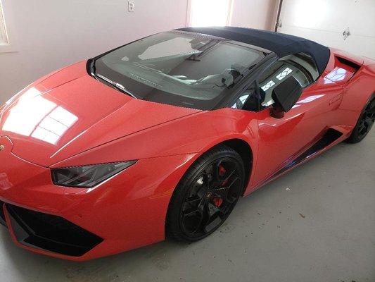 Here is the car wrapped in gloss red