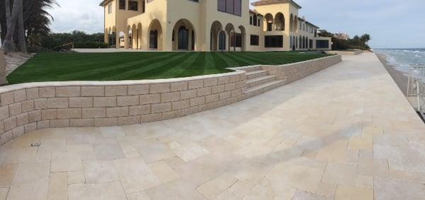 Retaining Wall & French Pattern Marble Patio