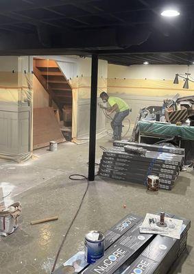 Unfinished basement renovation.