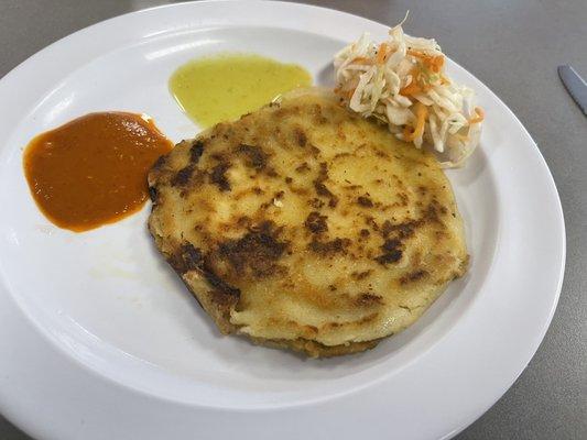 Chicharron con queso with slaw on the side.