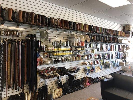 Belts, shoe care, leather related products, lots of boots!