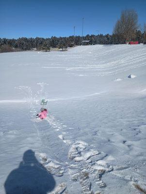 Sledding into the soccer field