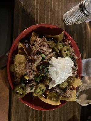 Pulled pork nachos not bad