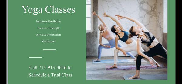 Yoga Classes every Sat at 10am.