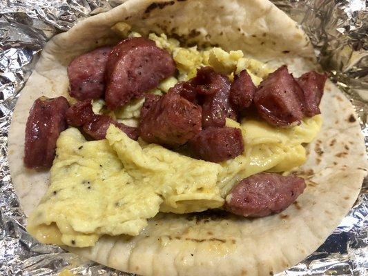 Sausage & Egg breakfast taco.