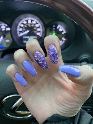 Full set acrylic with shellac gel polish. Five stars for the place because they are the best in Covington! Highly recommended.