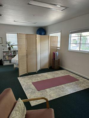 Therapeutic movement area with plenty of props.