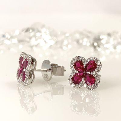 18karat white gold, ruby and diamond stud earrings