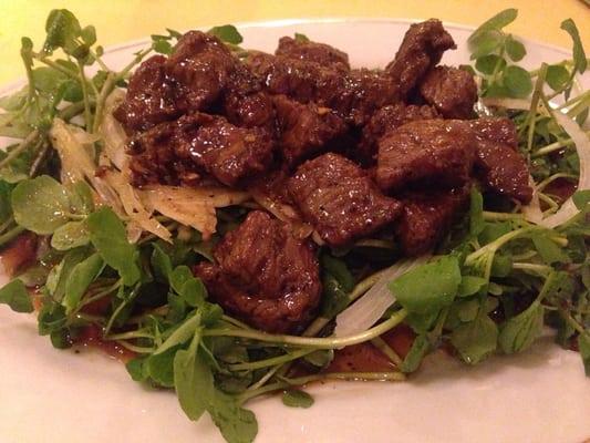 Shaking beef- beef tenderloin over watercress, always delicious