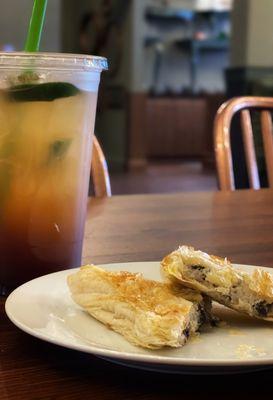 Lemonade with shroom savory pastry.