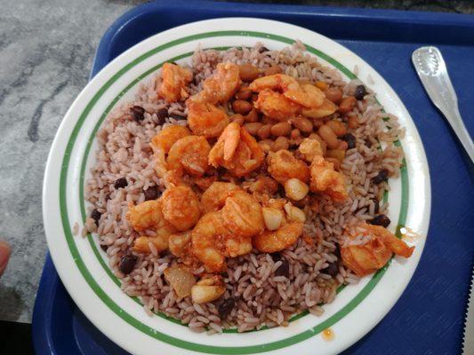 Garlic shrimp.. Over rice and black beans..