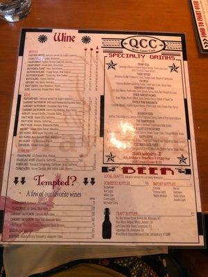 Drinks menu