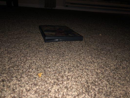 Chips & DVD on floor under bed in master bedroom.