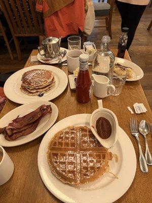 Malted Waffle Pancakes  Bacon Golden Hash Browns