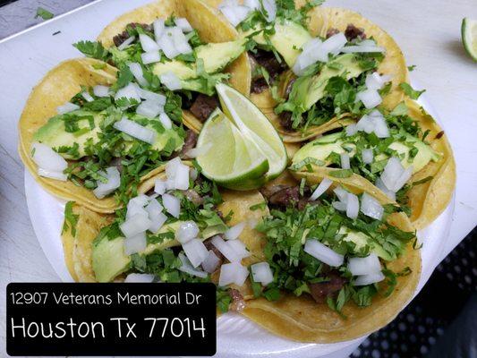 Tacos with onion and cilantro but our cliente want it to add avocado!!! Delicious