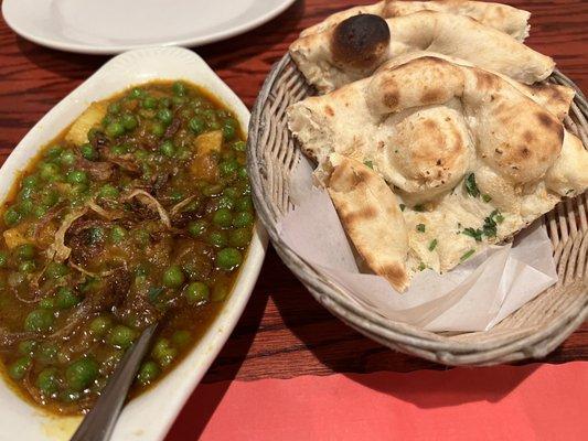 Aloo Matar and Garlic Naan