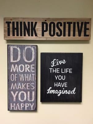 The "Wall of Inspiration" at Concierge Wealth Management shares our philosophy on positive thoughts, being happy and living your dreams.