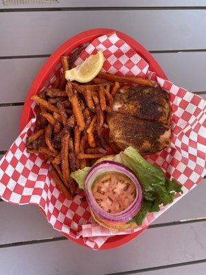 Blackened Fish Sandwich w/ local sweet fries