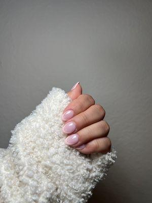 Dip powder manicure + French tip design done with gel