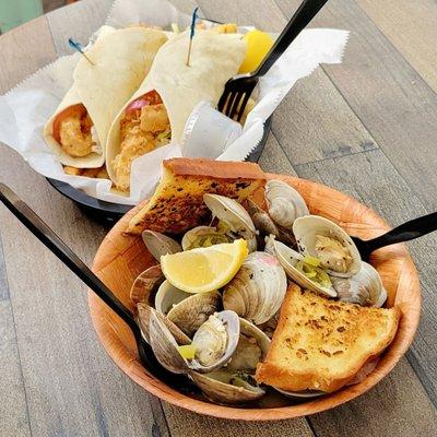 Mahi Mahi Tacos, Middle Neck Clams