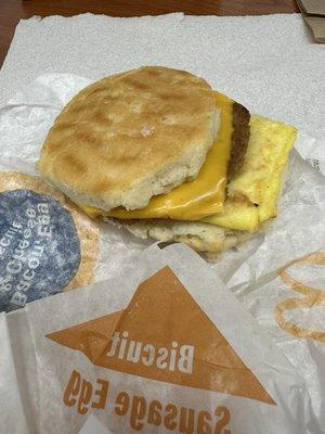 Sausage, egg and cheese biscuit